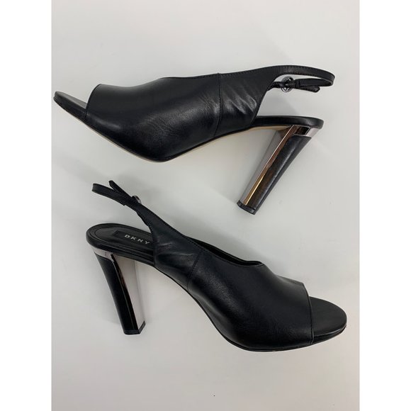 DKNY Black Leather Slingback Pumps with Open Toe Size 9.5 - Picture 5 of 10